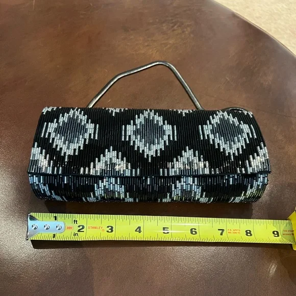 Preowned Inge Christopher Evening Bag With Black, Gray/blue,  And Silver Beads - Picture 3 of 11
